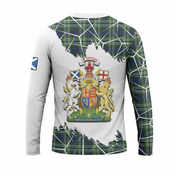 Mow Tartan Long Sleeve T-Shirt with Family Crest and Lion Rampant Grunge Style