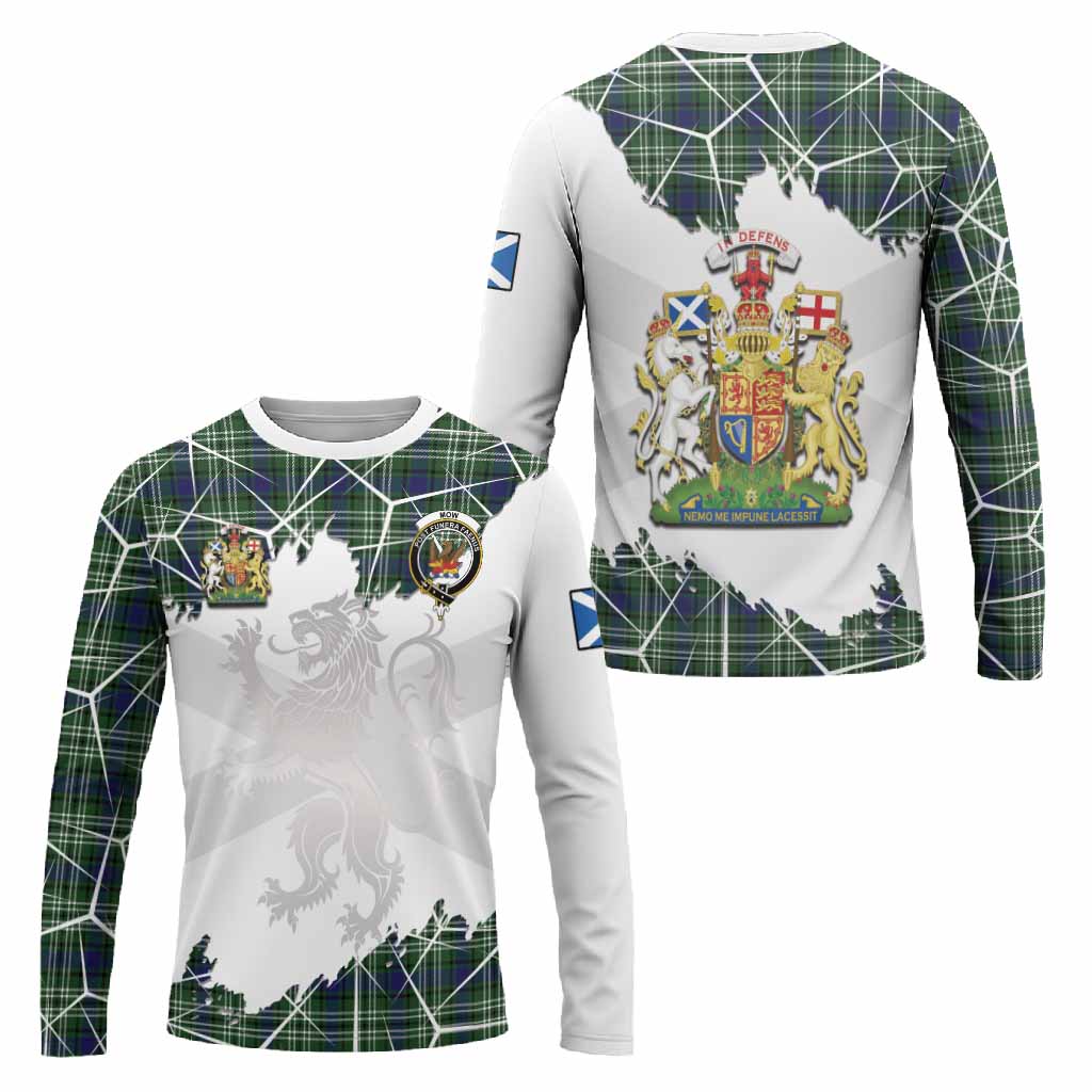 Mow Tartan Long Sleeve T-Shirt with Family Crest and Lion Rampant Grunge Style