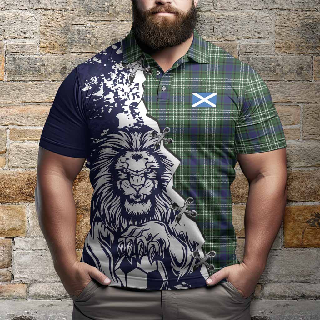 Mow Tartan Scottish Polo Shirt Angry Lion With Soccer Ball Style