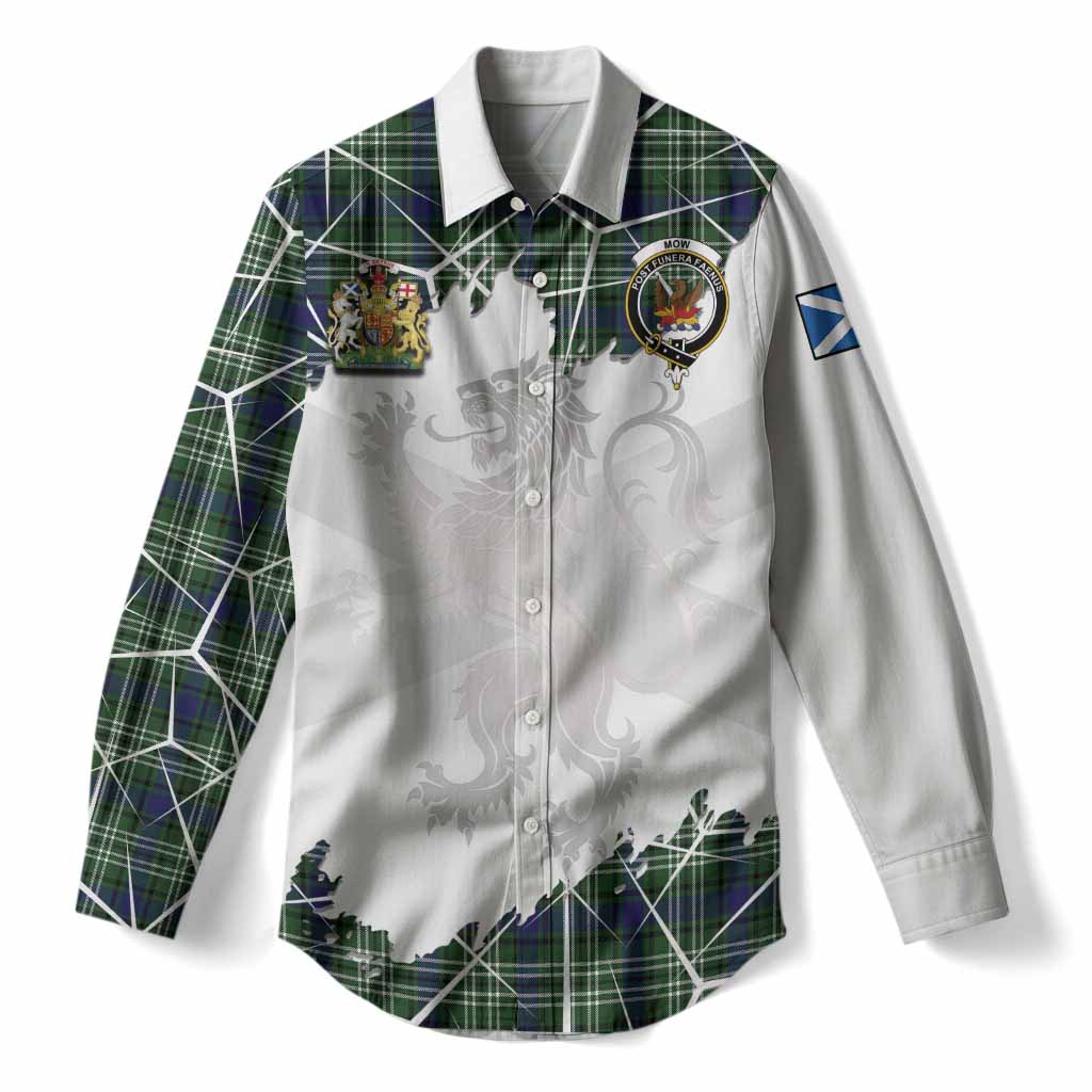 Mow Tartan Women Casual Shirt with Family Crest and Lion Rampant Grunge Style