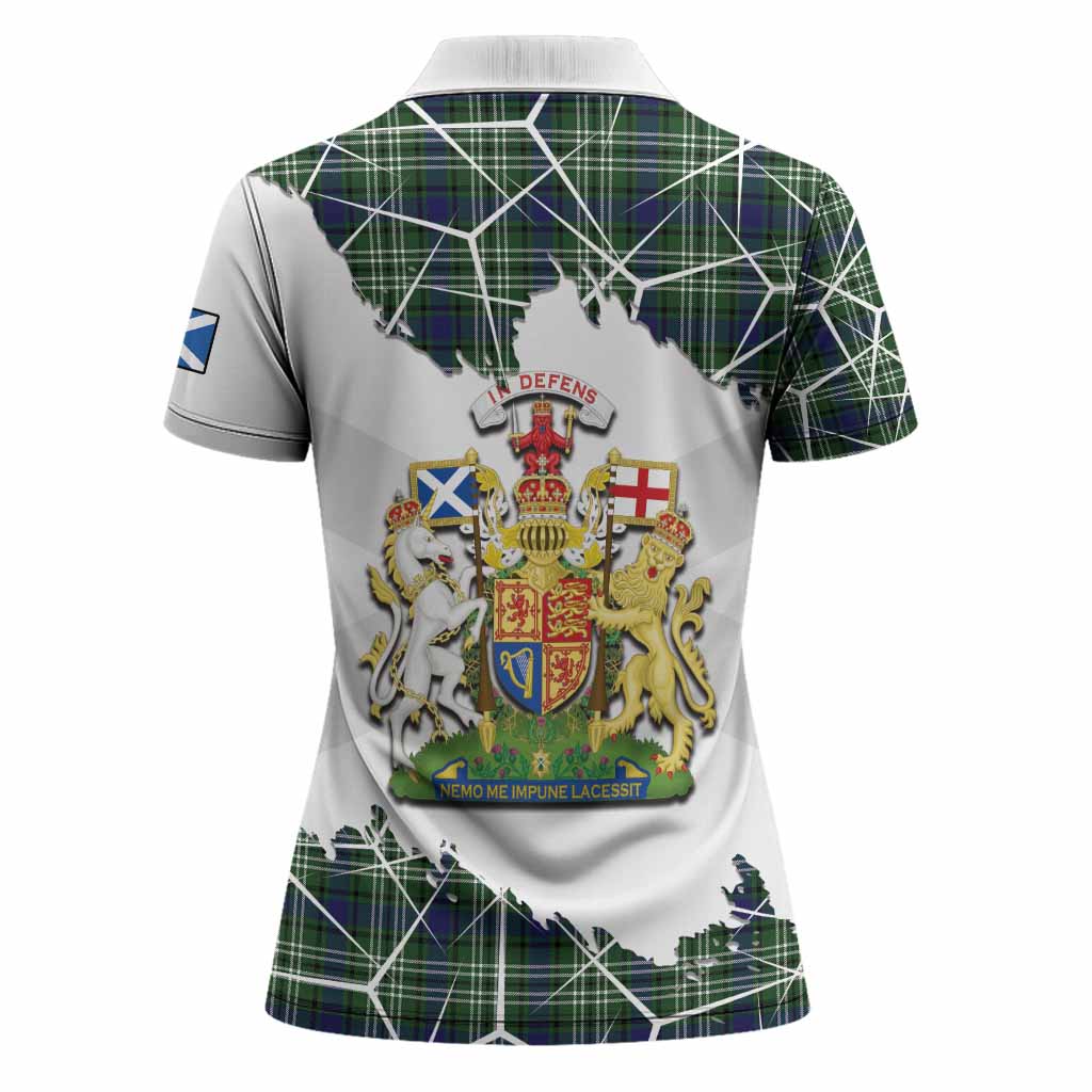 Mow Tartan Women Polo Shirt with Family Crest and Lion Rampant Grunge Style