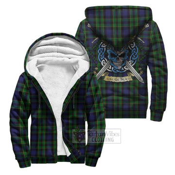 Mowat Tartan Sherpa Hoodie with Family Crest Celtic Skull Style Unisex S - Tartan Vibes Clothing