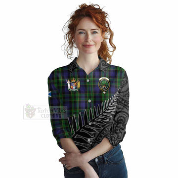 Mowat Crest Tartan Women's Casual Shirt with New Zealand Silver Fern Half Style Female - Tartan Vibes Clothing