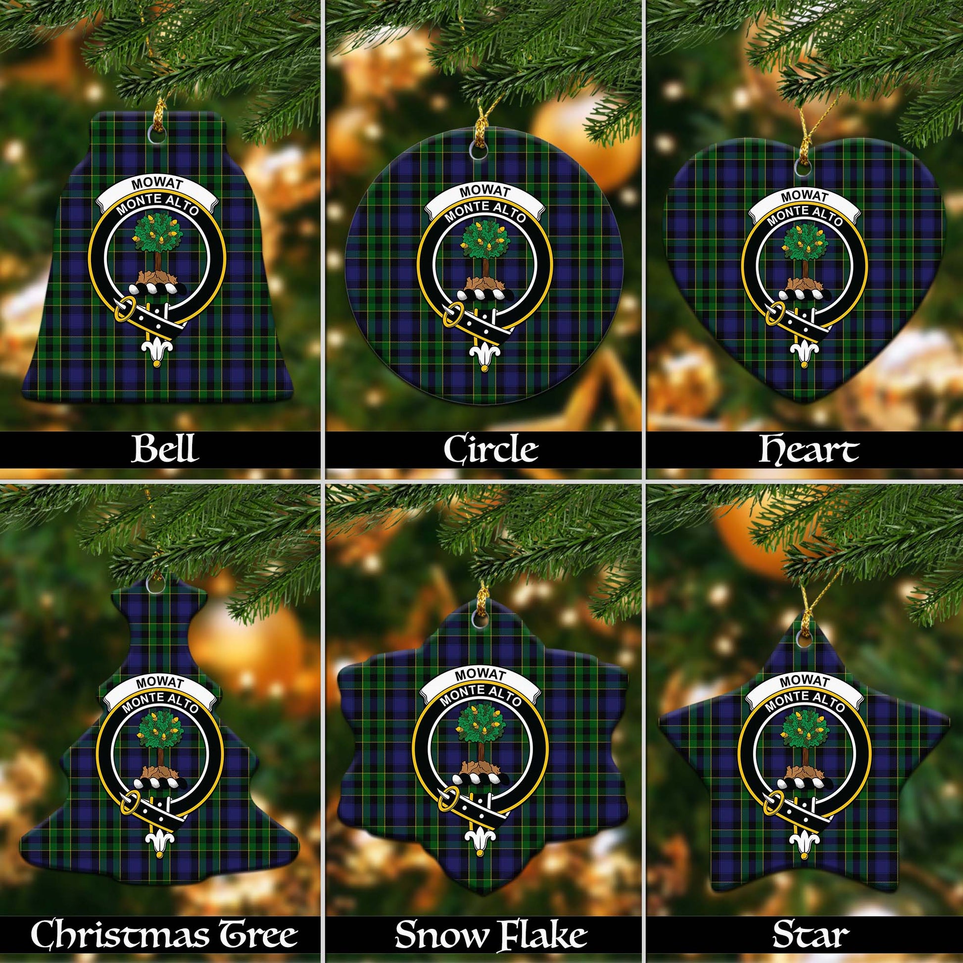 Mowat Tartan Christmas Ornaments with Family Crest - Tartanvibesclothing