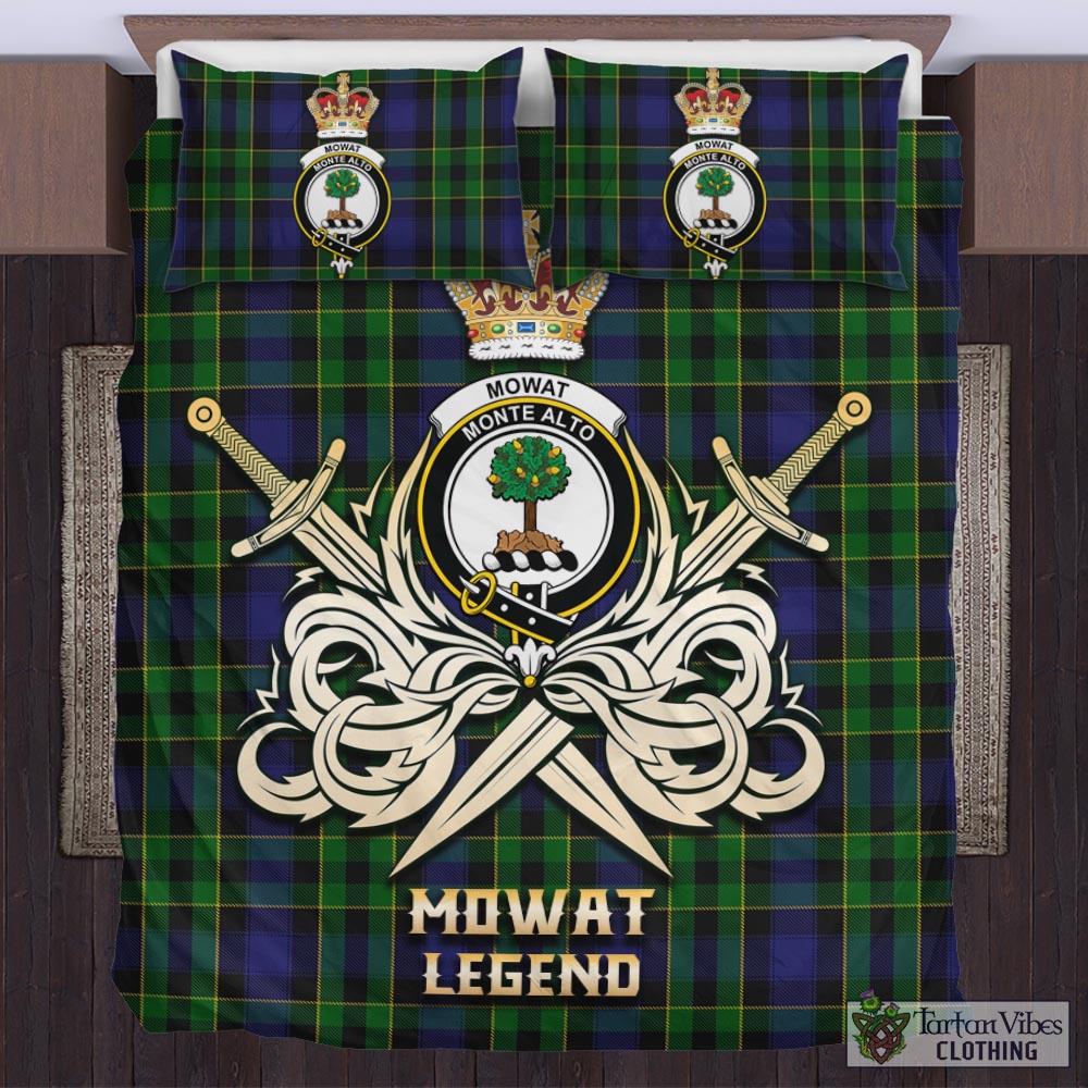 Tartan Vibes Clothing Mowat Tartan Bedding Set with Clan Crest and the Golden Sword of Courageous Legacy