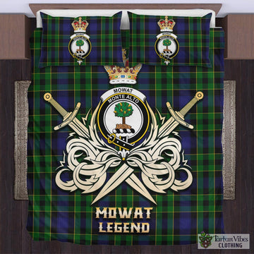 Tartan Vibes Clothing Mowat Tartan Bedding Set with Clan Crest and the Golden Sword of Courageous Legacy
