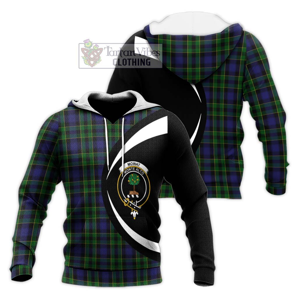 Mowat Tartan Knitted Hoodie with Family Crest Circle Style Unisex Knitted Pullover Hoodie - Tartan Vibes Clothing