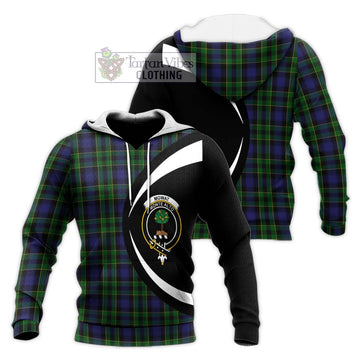 Mowat Tartan Knitted Hoodie with Family Crest Circle Style Unisex Knitted Pullover Hoodie - Tartan Vibes Clothing