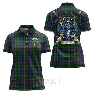 Mowat Tartan Women's Polo Shirt with Family Crest Celtic Skull Style Women - Tartan Vibes Clothing