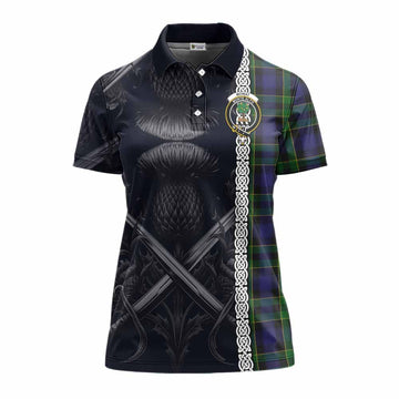Mowat Tartan Women's Polo Shirt with Family Crest Cross Sword Thistle Celtic Vibes Women - Tartan Vibes Clothing