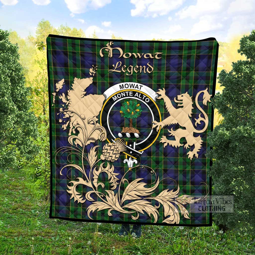 Tartan Vibes Clothing Mowat Tartan Quilt with Family Crest and Scottish Symbol Style