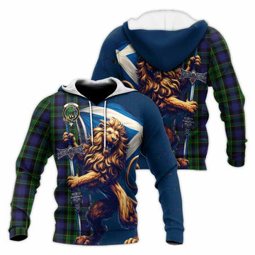 Mowat Tartan Family Crest Knitted Hoodie with Scottish Majestic Lion Unisex Knitted Pullover Hoodie - Tartan Vibes Clothing