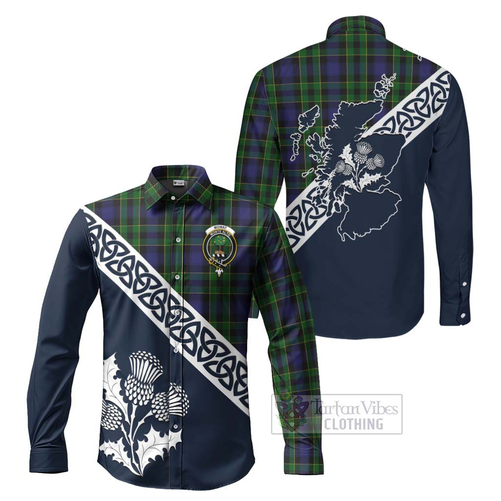 Mowat Tartan Long Sleeve Button Shirt Featuring Thistle and Scotland Map Men's Shirt S - Tartan Vibes Clothing