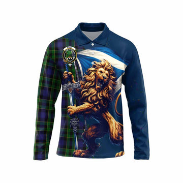 Mowat Tartan Family Crest Long Sleeve Polo Shirt with Scottish Majestic Lion Unisex - Tartan Vibes Clothing