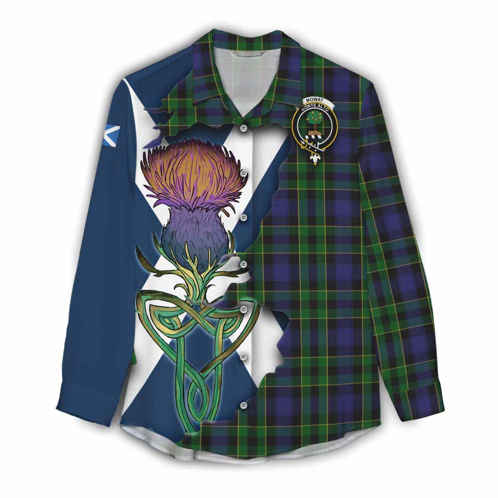 Tartan Vibes Clothing Mowat Tartan Family Crest Women's Casual Shirt Scottish Thistle Celtic Inspired