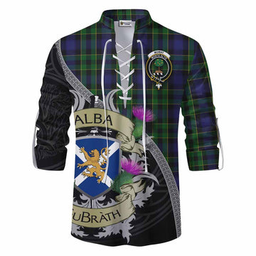 Mowat Tartan Family Crest Ghillie Kilt Shirt Lion Rampant Royal Thistle Shield Celtic Inspired Men - Tartan Vibes Clothing