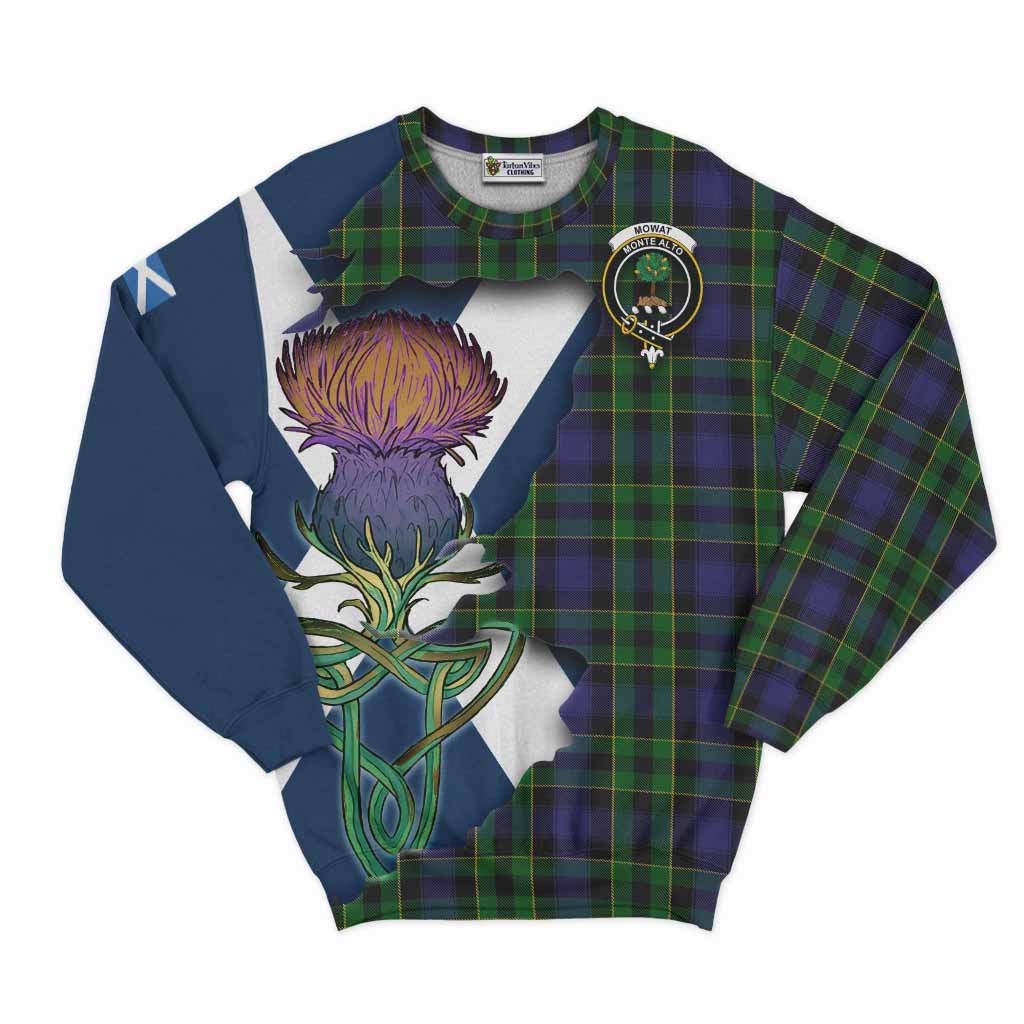 Tartan Vibes Clothing Mowat Tartan Family Crest Sweatshirt Scottish Thistle Celtic Inspired