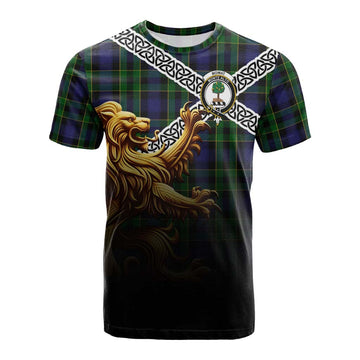 Mowat Crest Tartan Cotton T-shirt with Golden Lion Emblem Celtic Style Kid's Shirt - Tartan Vibes Clothing