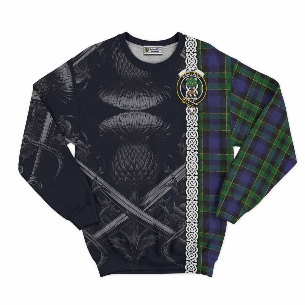 Mowat Tartan Sweatshirt with Family Crest Cross Sword Thistle Celtic Vibes Unisex - Tartan Vibes Clothing