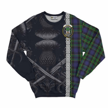Mowat Tartan Sweatshirt with Family Crest Cross Sword Thistle Celtic Vibes Unisex - Tartan Vibes Clothing