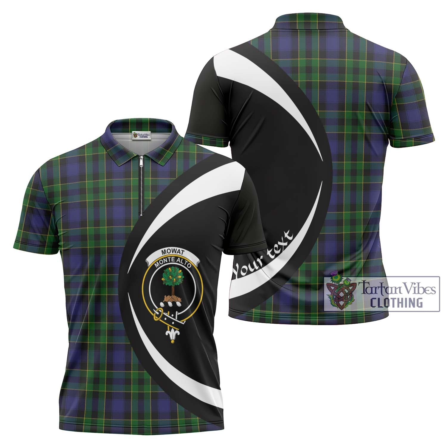 Mowat Tartan Zipper Polo Shirt with Family Crest Circle Style Unisex - Tartan Vibes Clothing