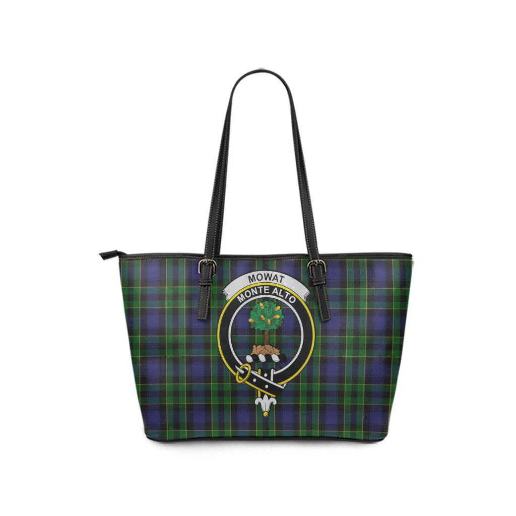 Mowat Tartan Leather Tote Bag with Family Crest - Tartan Vibes Clothing