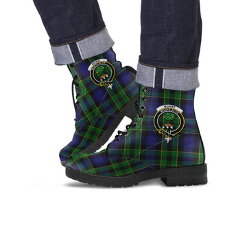 Mowat Tartan Leather Boots with Family Crest