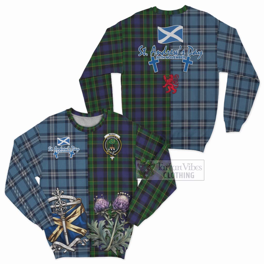 Mowat Tartan Sweatshirt Happy St. Andrew's Day Half Tartan Style Unisex - Tartan Vibes Clothing