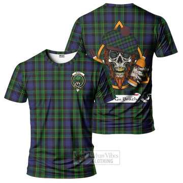 Mowat Tartan T-Shirt with Family Crest and Bearded Skull Holding Bottles of Whiskey Kid's Shirt - Tartan Vibes Clothing