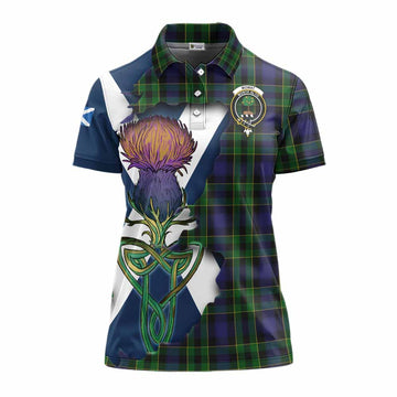Tartan Vibes Clothing Mowat Tartan Family Crest Women's Polo Shirt Scottish Thistle Celtic Inspired