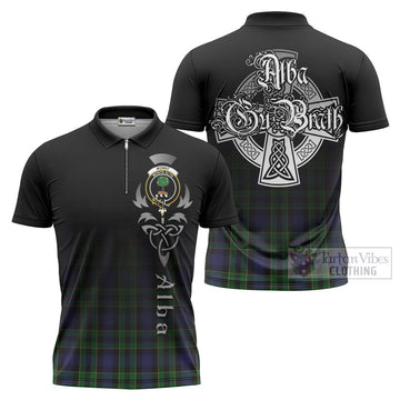 Mowat Tartan Zipper Polo Shirt Featuring Alba Gu Brath Family Crest Celtic Inspired Unisex - Tartan Vibes Clothing