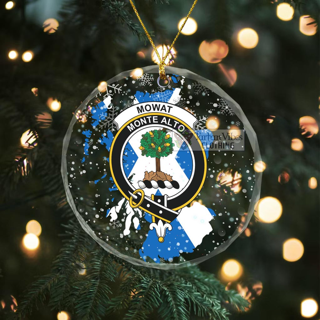 Mowat Clan Crest Christmas Glass Ornament with Scotland Map Transparent Glass Circle - 2D-tartanvibesclothing
