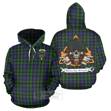Mowat Tartan Hoodie with Family Crest and Bearded Skull Holding Bottles of Whiskey Zip Hoodie - Tartan Vibes Clothing