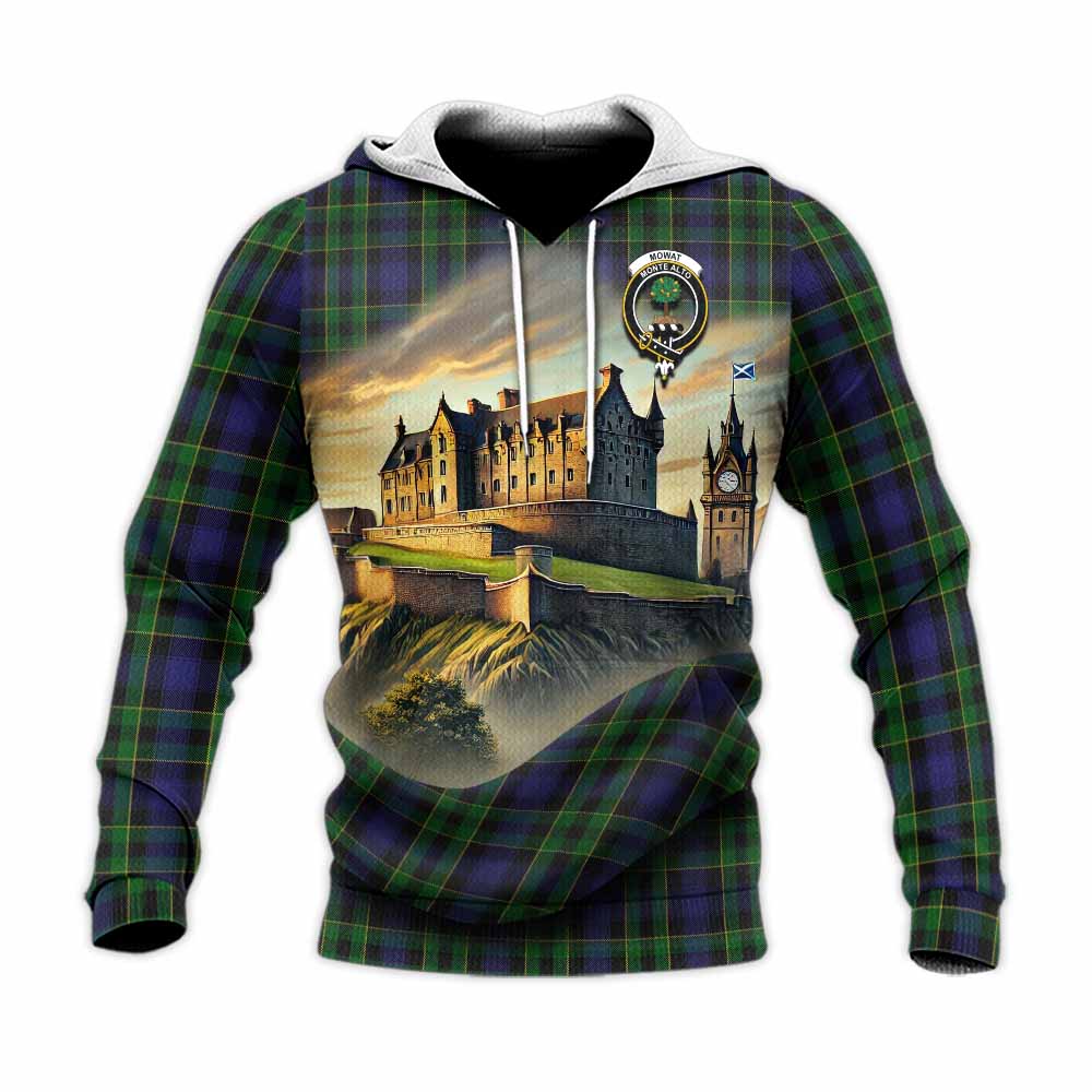 Mowat Tartan Family Crest Knitted Hoodie with Scottish Ancient Castle Style Unisex Knitted Pullover Hoodie - Tartan Vibes Clothing