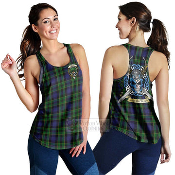 Mowat Tartan Women's Racerback Tanks with Family Crest Celtic Skull Style 4XL - Tartan Vibes Clothing