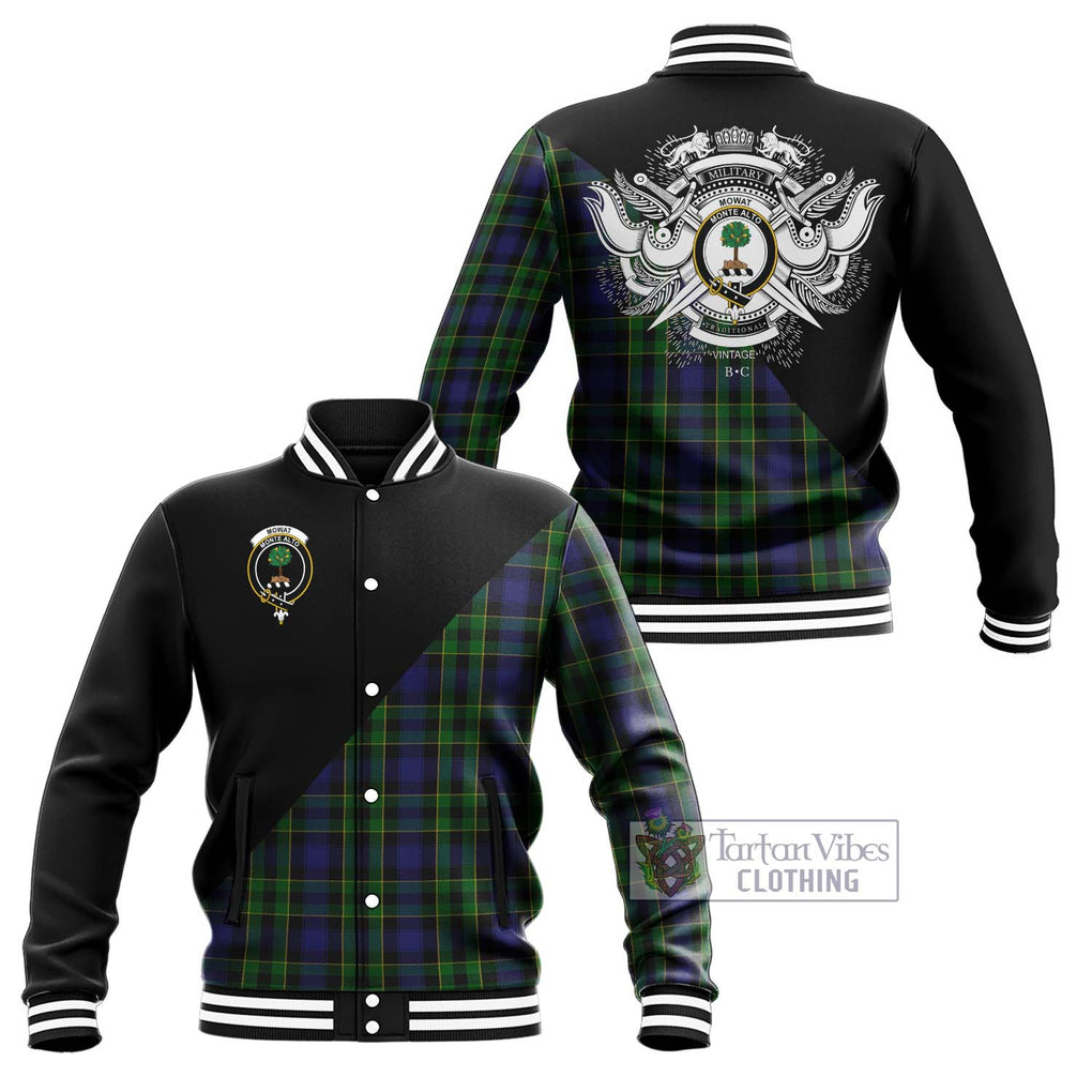 Mowat Tartan Baseball Jacket with Family Crest and Military Logo Style Unisex - Tartan Vibes Clothing