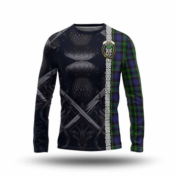 Mowat Tartan Long Sleeve T-Shirt with Family Crest Cross Sword Thistle Celtic Vibes Unisex - Tartan Vibes Clothing