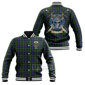 Mowat Tartan Baseball Jacket with Family Crest Celtic Skull Style Unisex - Tartan Vibes Clothing