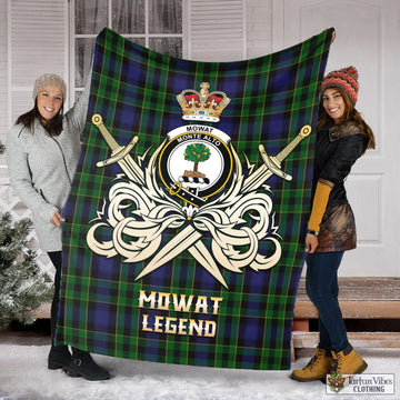 Mowat Tartan Blanket with Clan Crest and the Golden Sword of Courageous Legacy