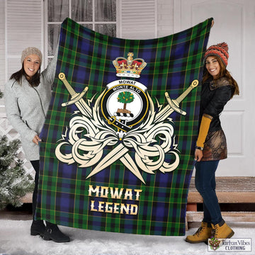 Mowat Tartan Blanket with Clan Crest and the Golden Sword of Courageous Legacy X-Large 59 x 79 inches 150 x 200 cm - Tartan Vibes Clothing