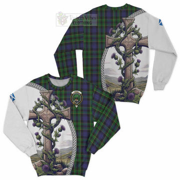 Mowat Tartan Sweatshirt with Family Crest and St. Andrew's Cross Accented by Thistle Vines Unisex - Tartan Vibes Clothing
