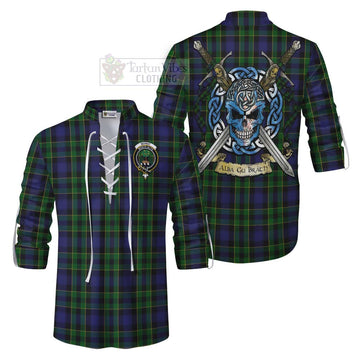 Mowat Tartan Ghillie Kilt Shirt with Family Crest Celtic Skull Style Men - Tartan Vibes Clothing