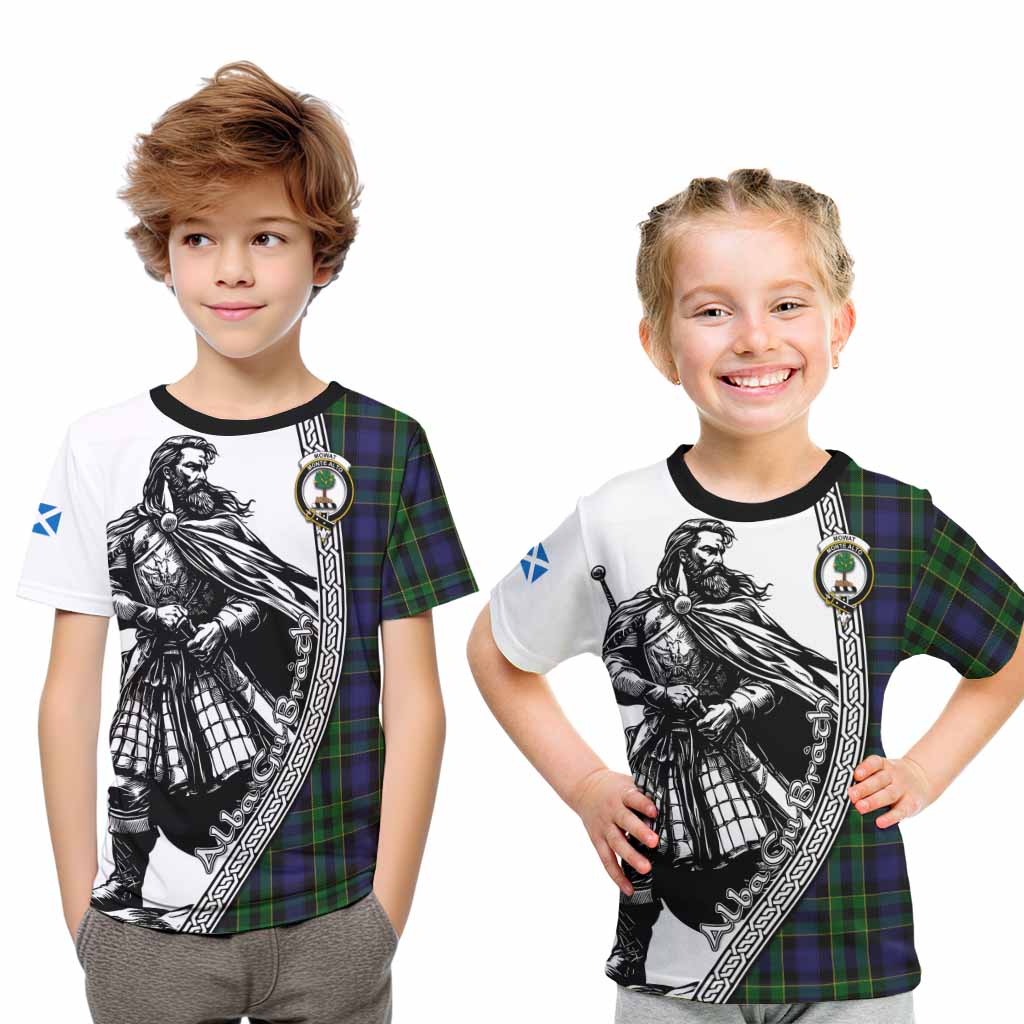 Mowat Tartan Clan Crest Kid T-Shirt with Highlander Warrior Celtic Style Youth XL Size14 - Tartan Vibes Clothing