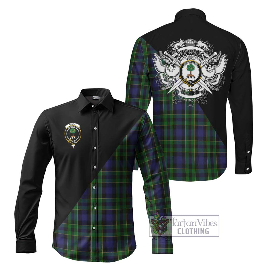 Mowat Tartan Long Sleeve Button Shirt with Family Crest and Military Logo Style Men's Shirt S - Tartanvibesclothing Shop