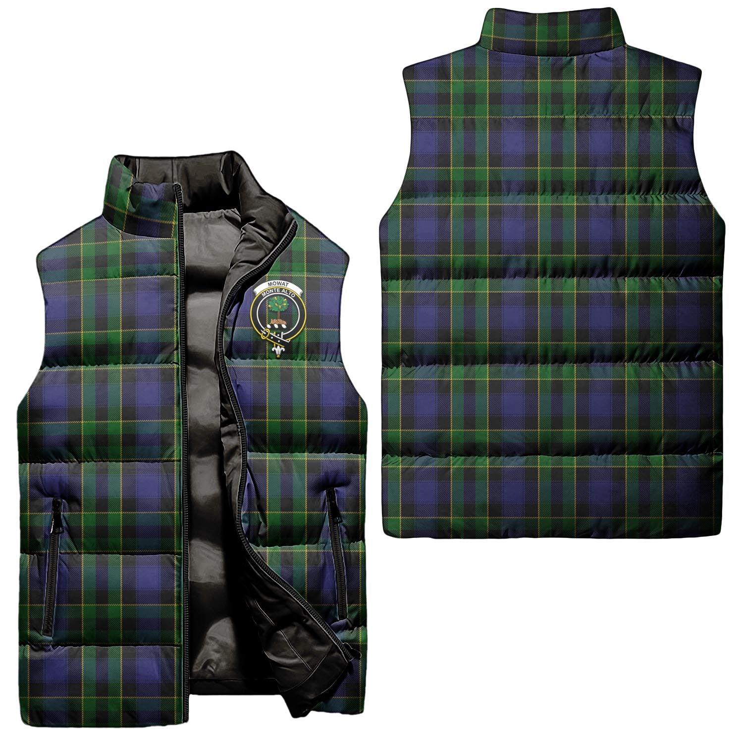 Mowat Tartan Sleeveless Puffer Jacket with Family Crest Unisex - Tartanvibesclothing