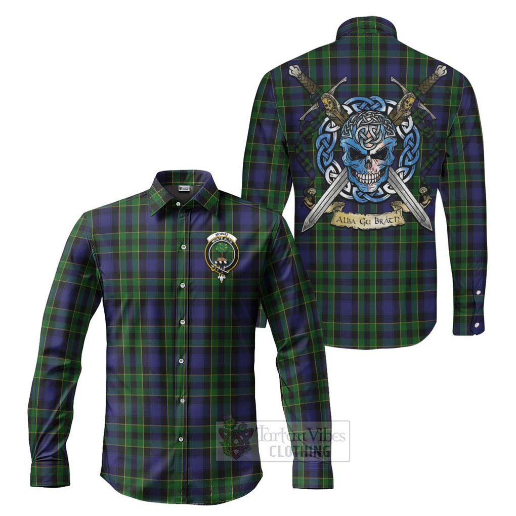 Mowat Tartan Long Sleeve Button Shirt with Family Crest Celtic Skull Style Men's Shirt S - Tartan Vibes Clothing