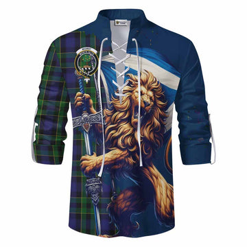 Mowat Tartan Family Crest Ghillie Kilt Shirt with Scottish Majestic Lion Men - Tartan Vibes Clothing
