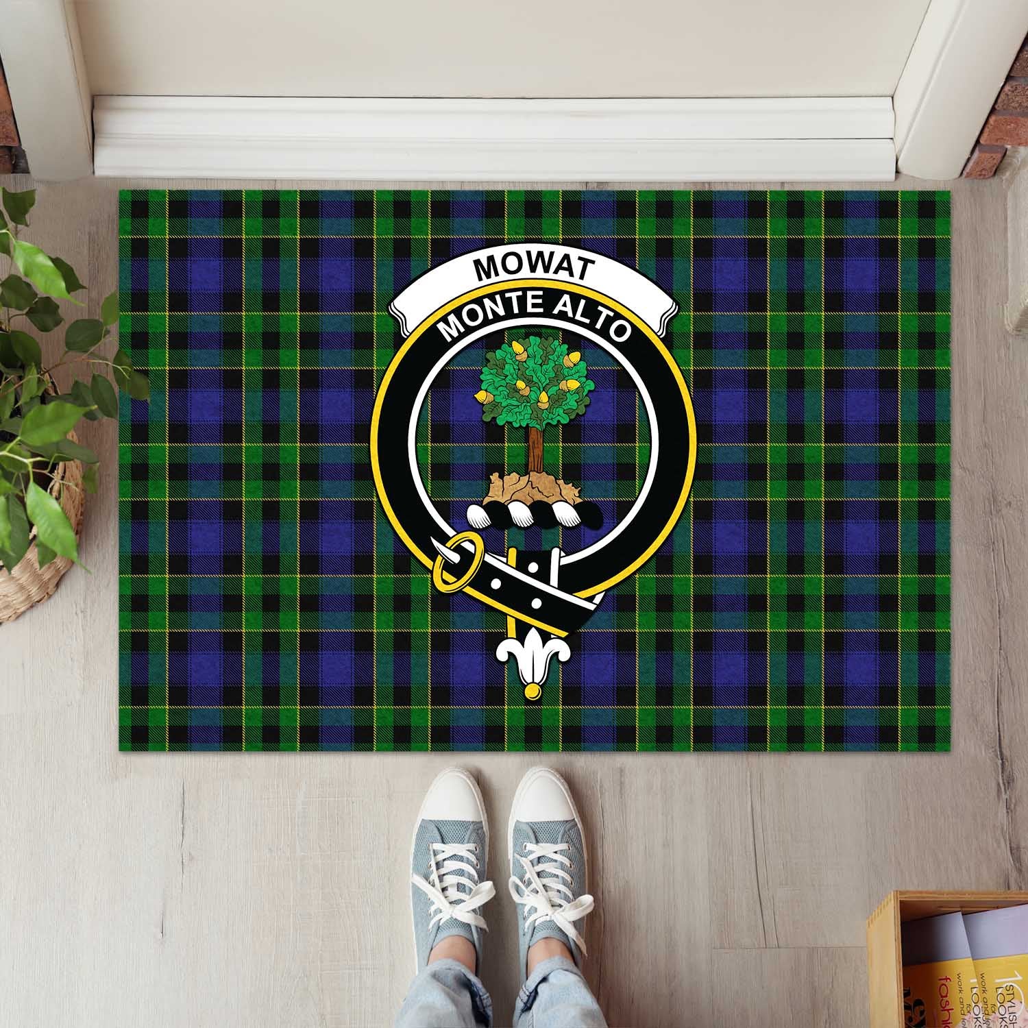 Mowat Tartan Rubber Doormat with Family Crest L 60*90cm - Tartan Vibes Clothing