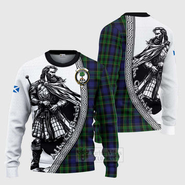 Mowat Tartan Clan Crest Knitted Sweater with Highlander Warrior Celtic Style Unisex - Tartan Vibes Clothing