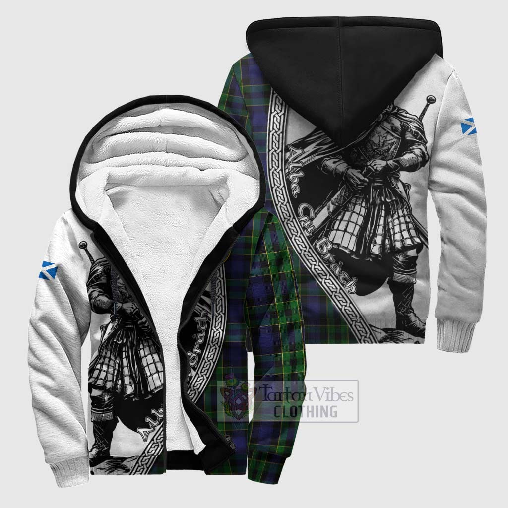 Mowat Tartan Clan Crest Sherpa Hoodie with Highlander Warrior Celtic Style Unisex S - Tartan Vibes Clothing